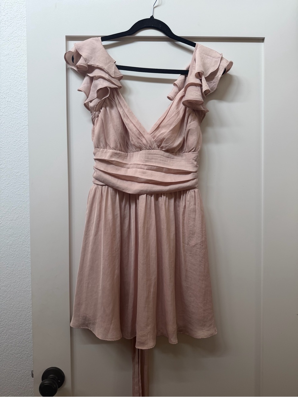 Soft Blush Ruffle Sleeve V-Neck Mini Dress
